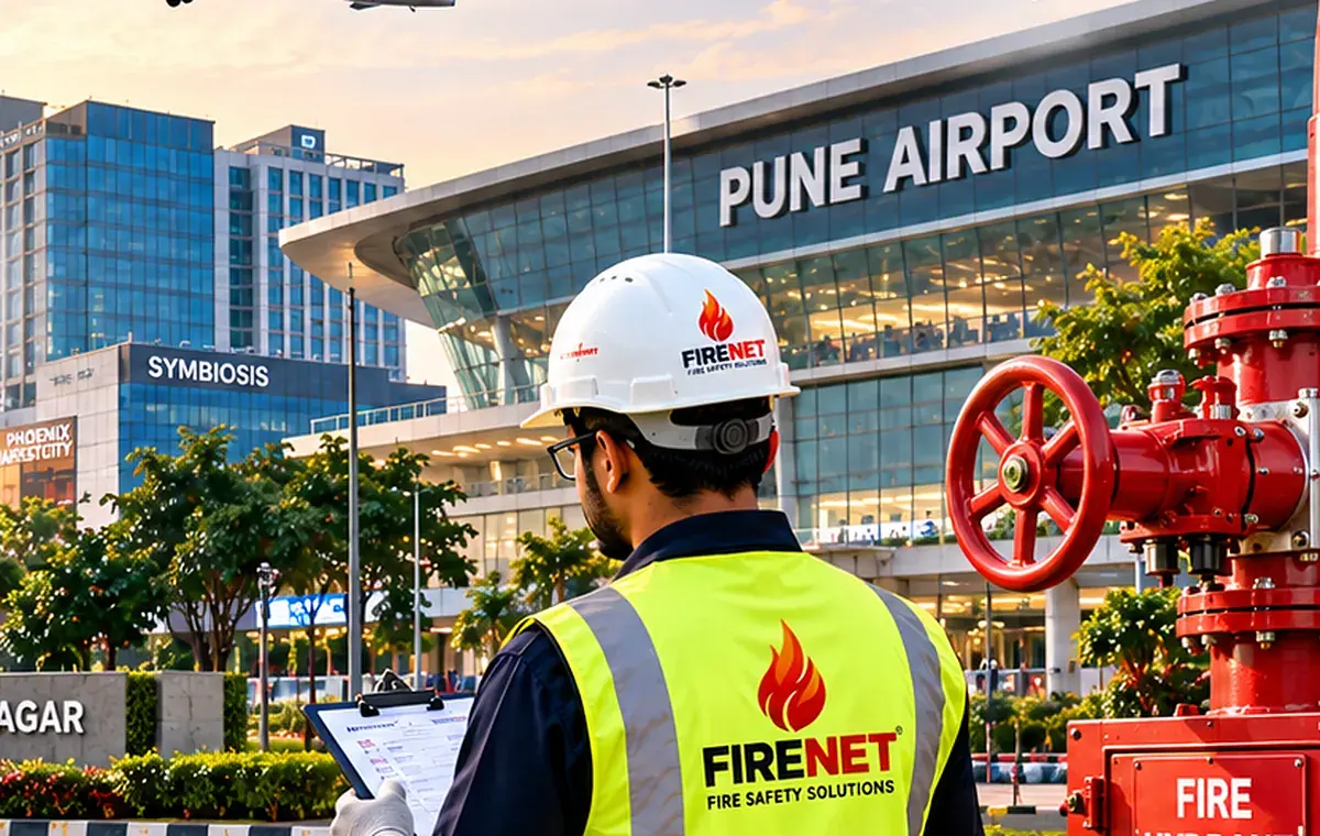 FIRENET engineer checking a hydrant near Pune Airport, Viman Nagar