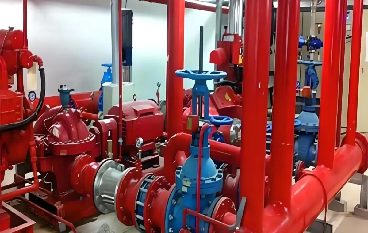 Fire pump room pipework and valves