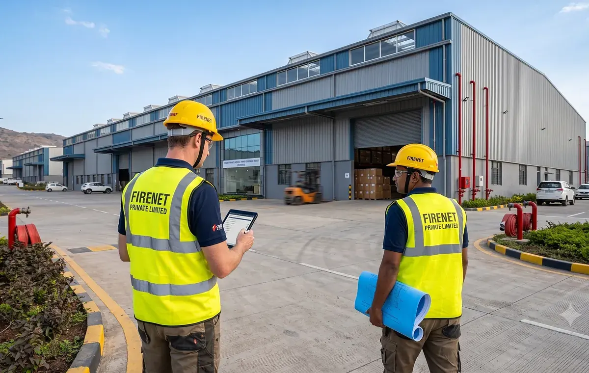 FIRENET engineers inspecting an industrial unit in a MIDC area