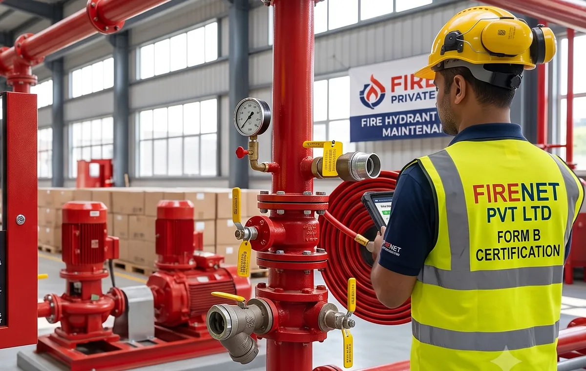 FIRENET engineer checking a fire hydrant system for Form B certification