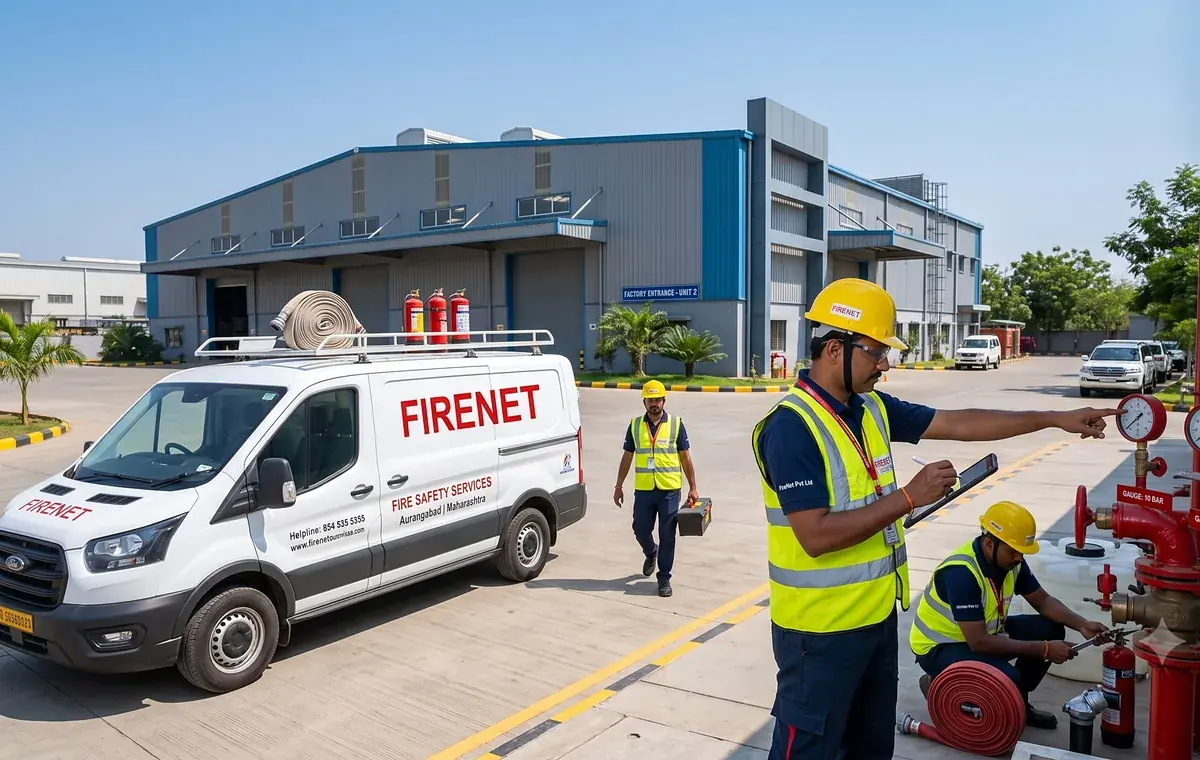 FIRENET engineers testing a fire hydrant system at an industrial site
