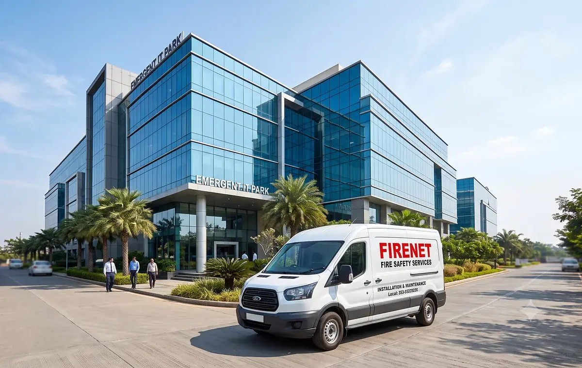 FIRENET service van outside an IT park office building