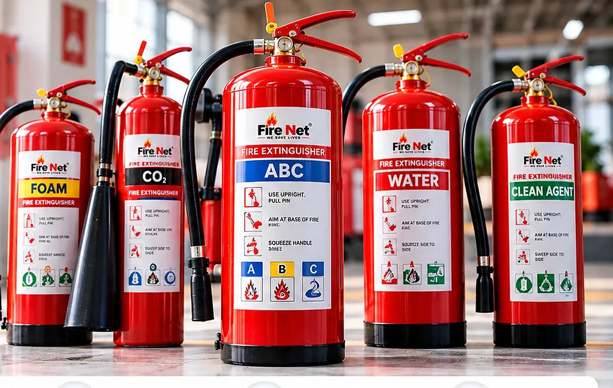 FIRENET fire extinguishers: foam, COโ, ABC, water and clean agent